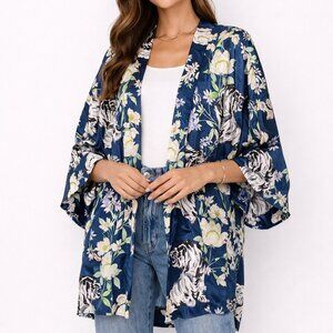 Anine Bing Tiger Floral Print Silk Kimono Jacket